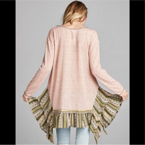 NWT Boho tribal shark bite hem pink top ruffle bottom lagenlook - Picture 5 of 8